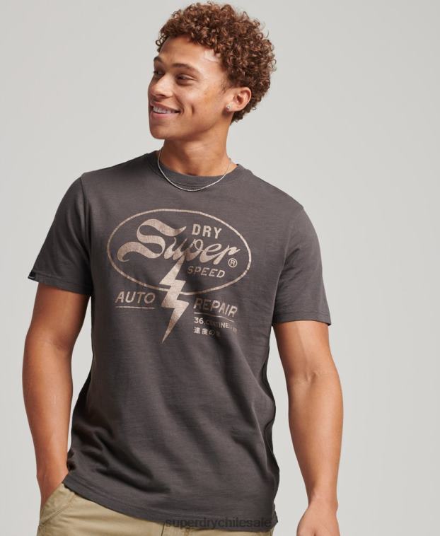 hombres Superdry gris oscuro apagón rock camiseta gráfica 2R68Z4932