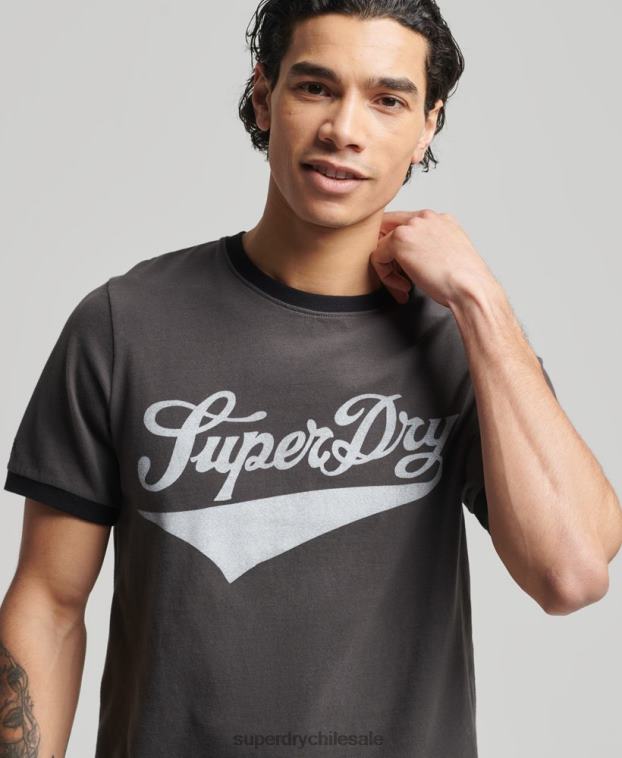 hombres Superdry gris oscuro camiseta campera vintage americana 2R68Z4945