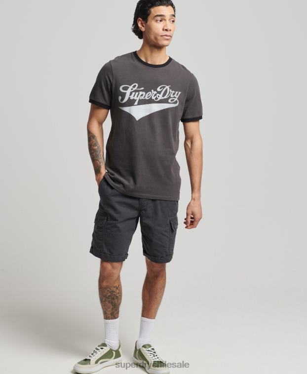 hombres Superdry gris oscuro camiseta campera vintage americana 2R68Z4945