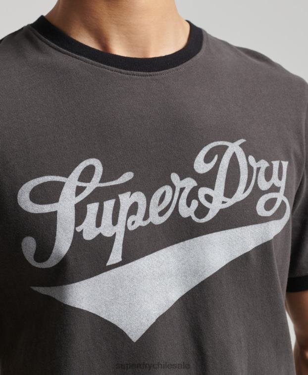 hombres Superdry gris oscuro camiseta campera vintage americana 2R68Z4945