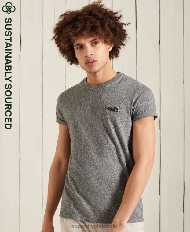 hombres Superdry gris oscuro camiseta de algodón orgánico con bordado vintage 2R68Z4962