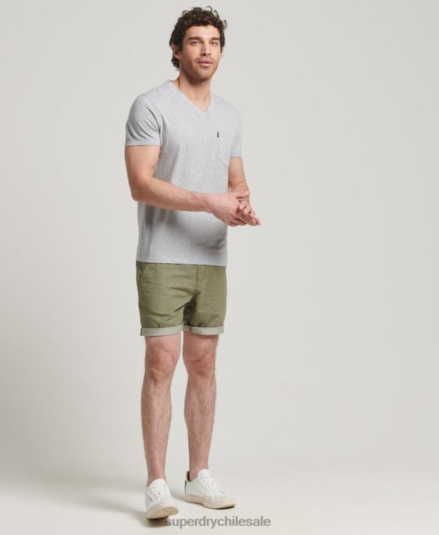 hombres Superdry gris oscuro camiseta de algodón orgánico con cuello de pico y bolsillo flameado 2R68Z4917