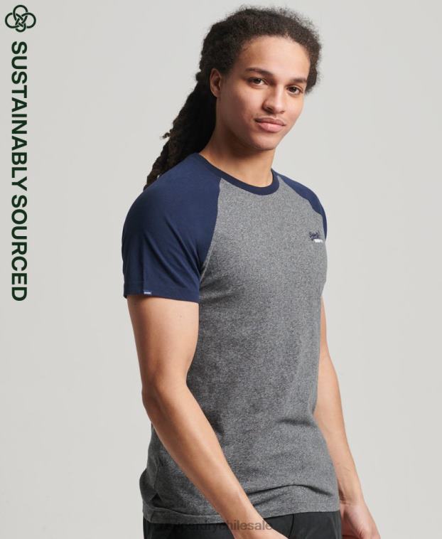 hombres Superdry gris oscuro camiseta de béisbol de algodón orgánico 2R68Z4858