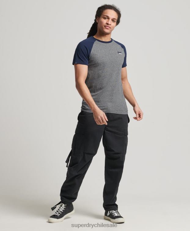 hombres Superdry gris oscuro camiseta de béisbol de algodón orgánico 2R68Z4858