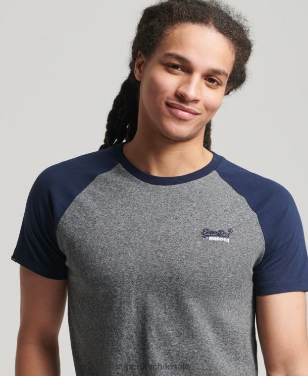 hombres Superdry gris oscuro camiseta de béisbol de algodón orgánico 2R68Z4858