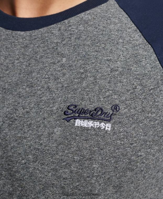 hombres Superdry gris oscuro camiseta de béisbol de algodón orgánico 2R68Z4858