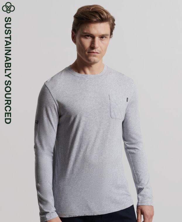 hombres Superdry gris oscuro camiseta de manga larga de jersey flameado de algodón orgánico 2R68Z6402