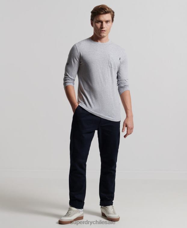 hombres Superdry gris oscuro camiseta de manga larga de jersey flameado de algodón orgánico 2R68Z6402