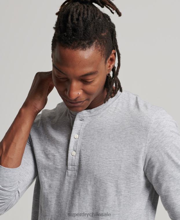 hombres Superdry gris oscuro camiseta henley de manga larga 2R68Z1510