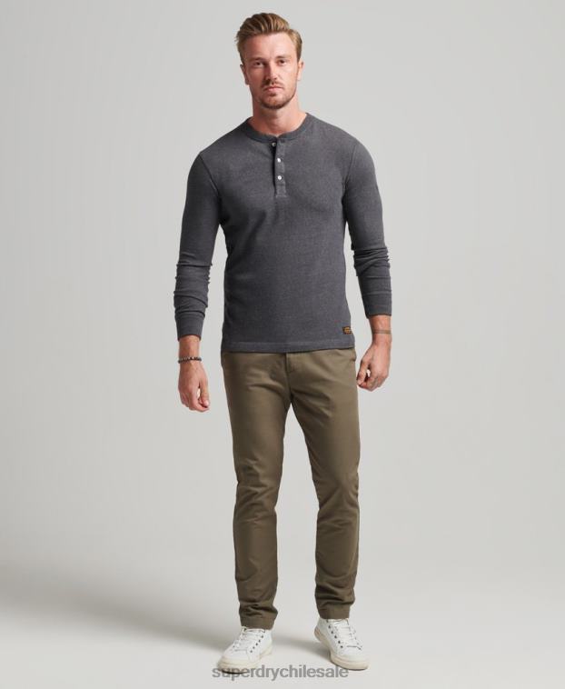 hombres Superdry gris oscuro camiseta henley de manga larga de algodón orgánico 2R68Z6376