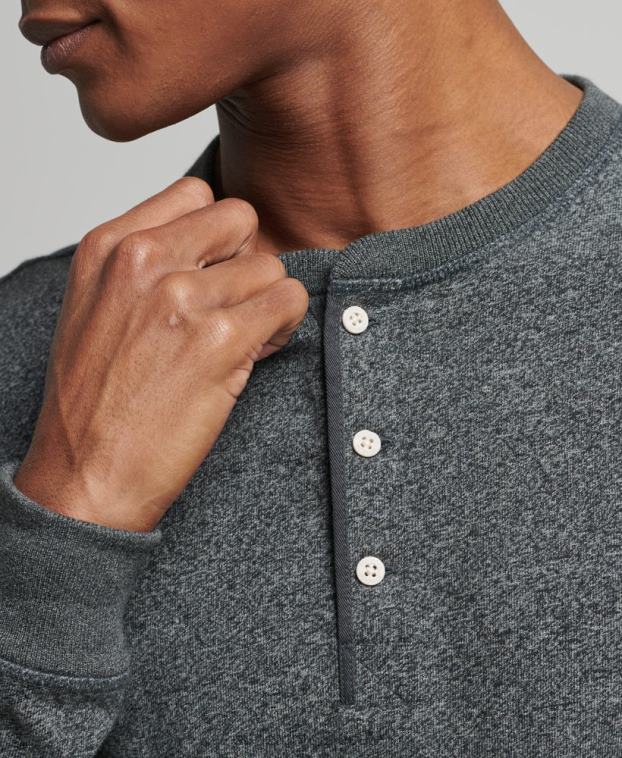 hombres Superdry gris oscuro camiseta henley de manga larga de algodón orgánico 2R68Z6458