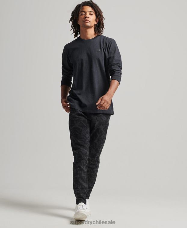 hombres Superdry gris oscuro camiseta técnica de manga larga 2R68Z6471