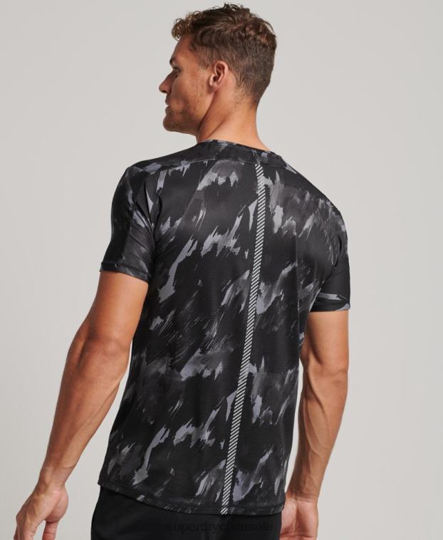 hombres Superdry gris oscuro correr camiseta de manga corta 2R68Z5393