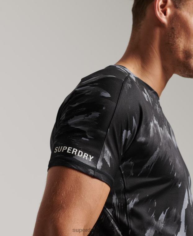 hombres Superdry gris oscuro correr camiseta de manga corta 2R68Z5393
