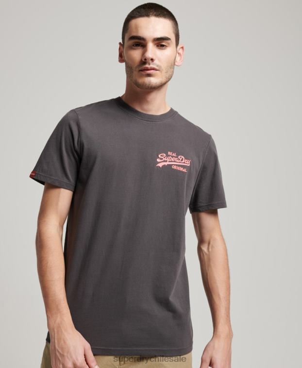 hombres Superdry gris oscuro playera neón con logo vintage 2R68Z18