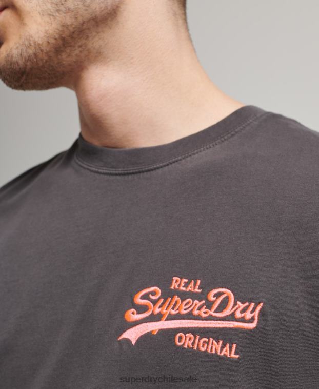 hombres Superdry gris oscuro playera neón con logo vintage 2R68Z18