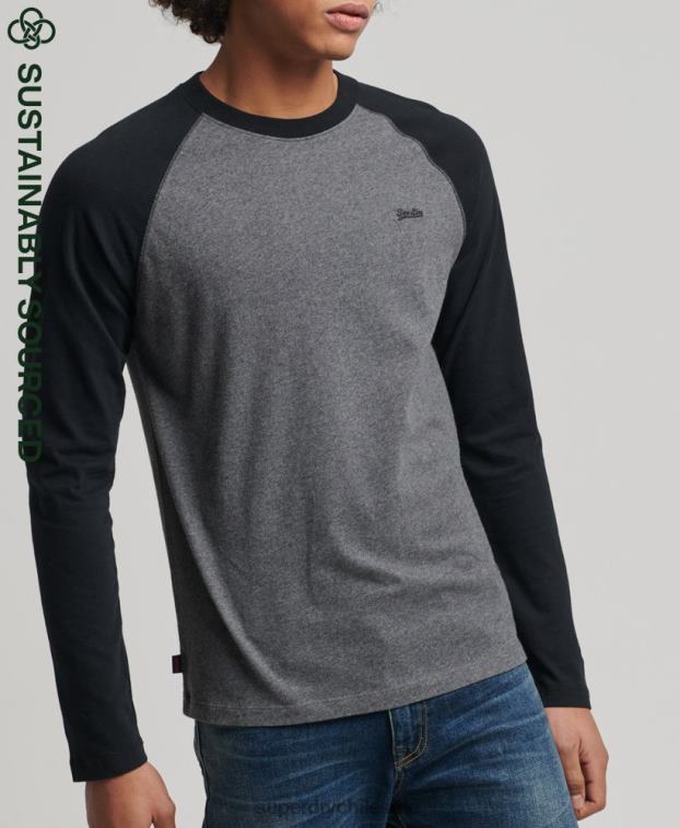hombres Superdry gris oscuro top básico de béisbol de manga larga de algodón orgánico 2R68Z1505