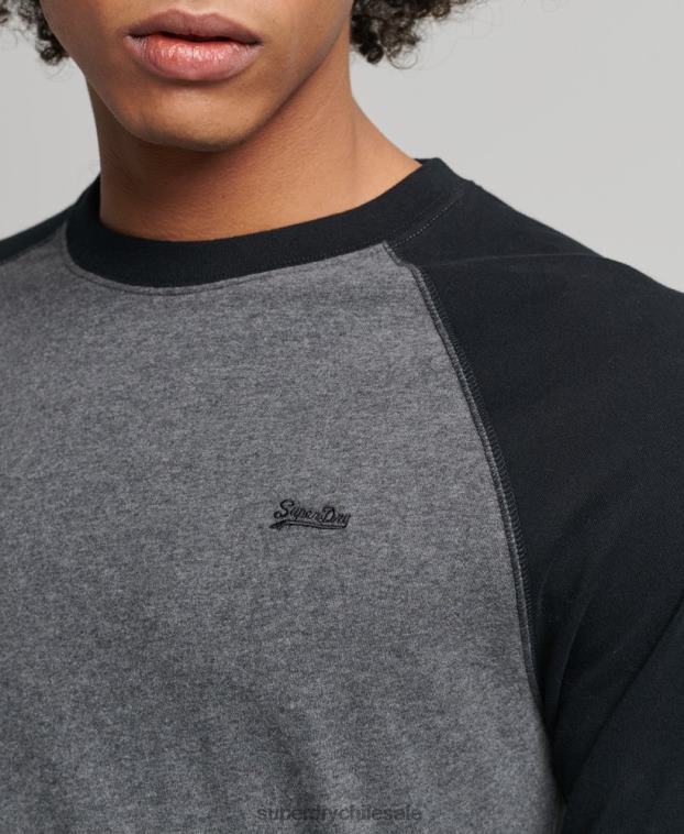 hombres Superdry gris oscuro top básico de béisbol de manga larga de algodón orgánico 2R68Z1505