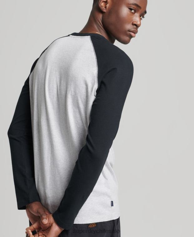 hombres Superdry gris oscuro top básico de béisbol de manga larga de algodón orgánico 2R68Z1550