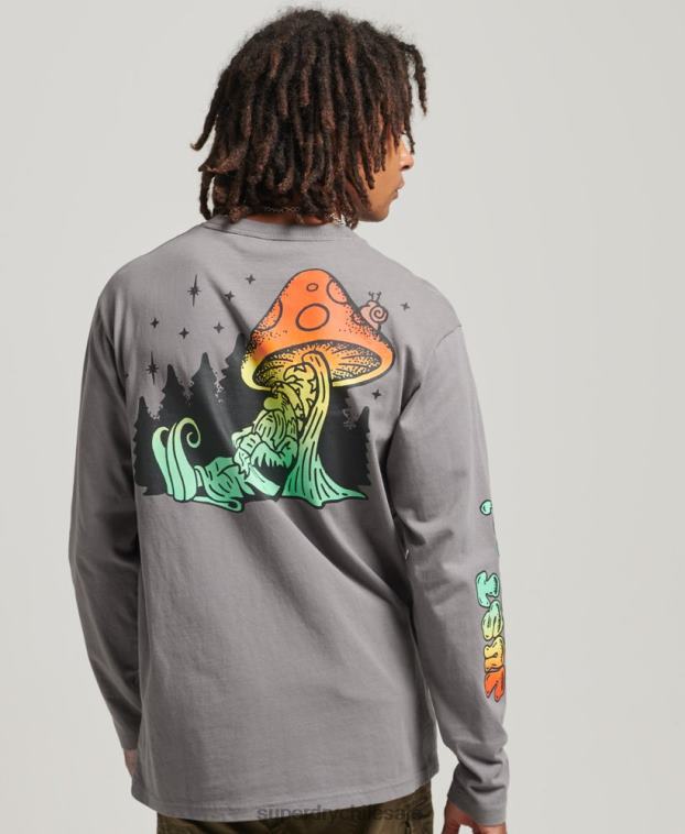 hombres Superdry gris oscuro top de manga larga en el bosque 2R68Z1519