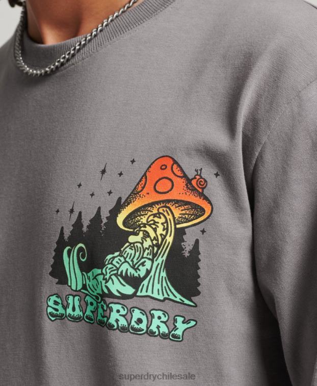 hombres Superdry gris oscuro top de manga larga en el bosque 2R68Z1519