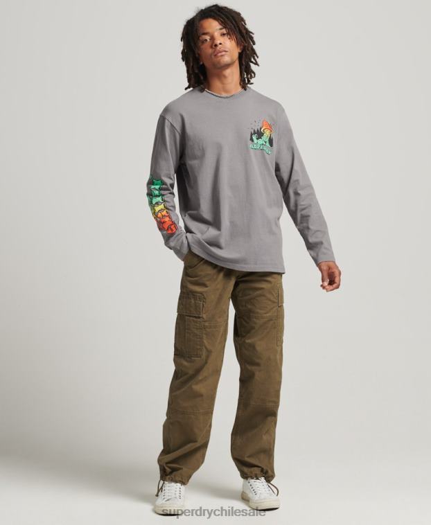 hombres Superdry gris oscuro top de manga larga en el bosque 2R68Z1519