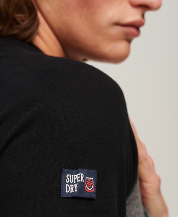 hombres Superdry gris oscuro top de manga larga raglán con logo vintage store 2R68Z86
