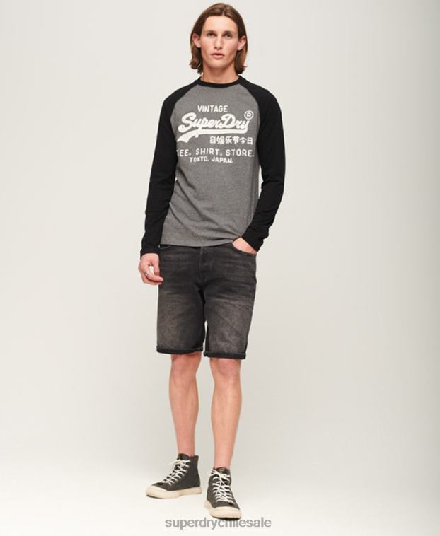 hombres Superdry gris oscuro top de manga larga raglán con logo vintage store 2R68Z86