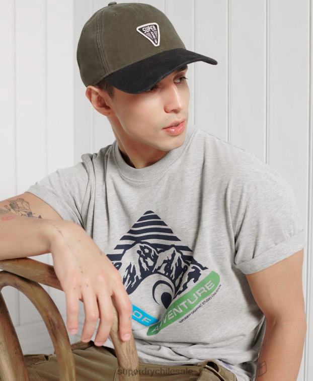 hombres Superdry gris playera holgada con gráfico de montaña 2R68Z4915