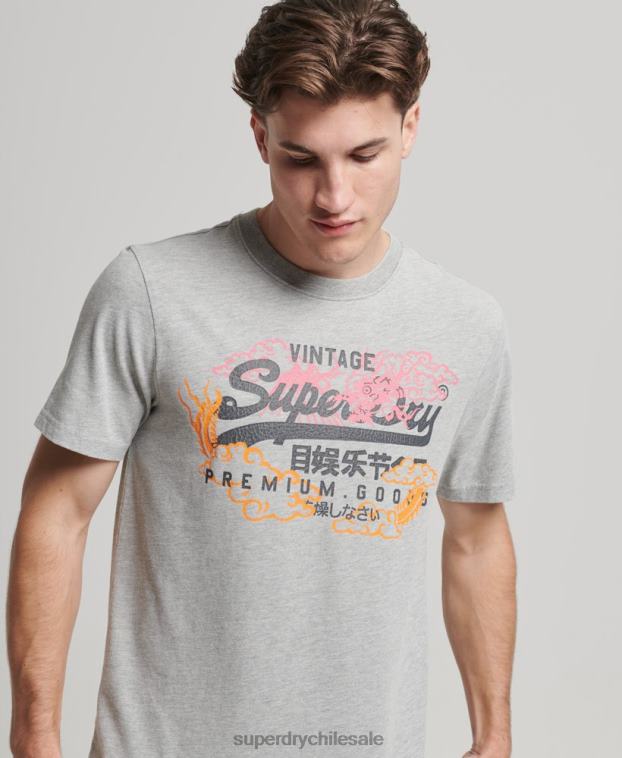 hombres Superdry gris playera japonesa con logo gráfico 2R68Z61