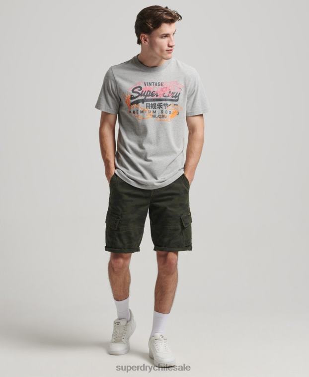 hombres Superdry gris playera japonesa con logo gráfico 2R68Z61