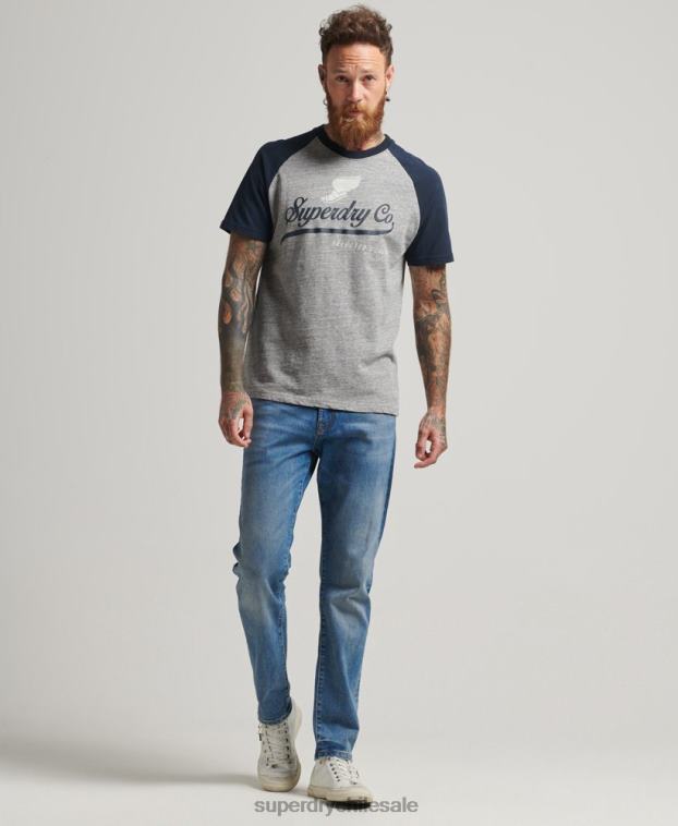 hombres Superdry gris playera raglán con gráfico de Aquiles 2R68Z4972