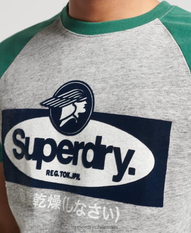hombres Superdry gris playera raglán con logo gráfico 2R68Z4872