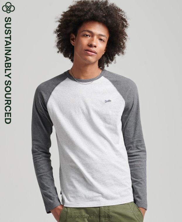 hombres Superdry gris top básico de béisbol de manga larga de algodón orgánico 2R68Z6505