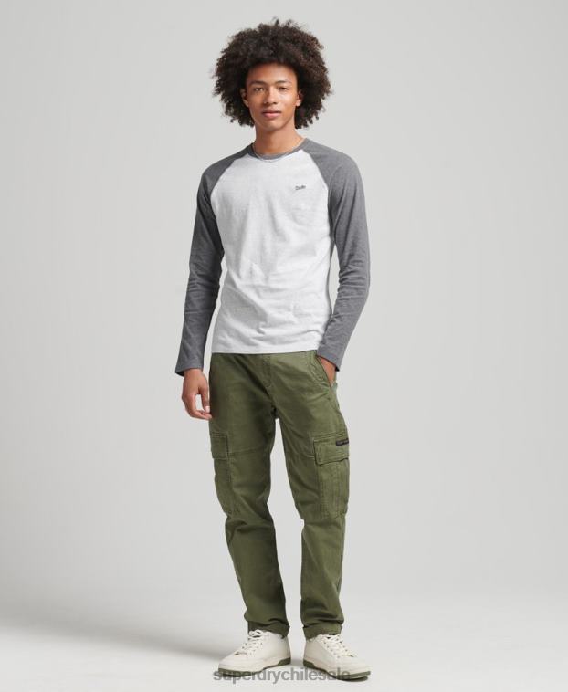 hombres Superdry gris top básico de béisbol de manga larga de algodón orgánico 2R68Z6505