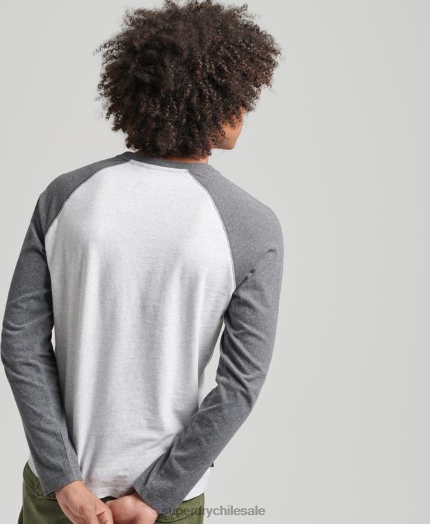 hombres Superdry gris top básico de béisbol de manga larga de algodón orgánico 2R68Z6505
