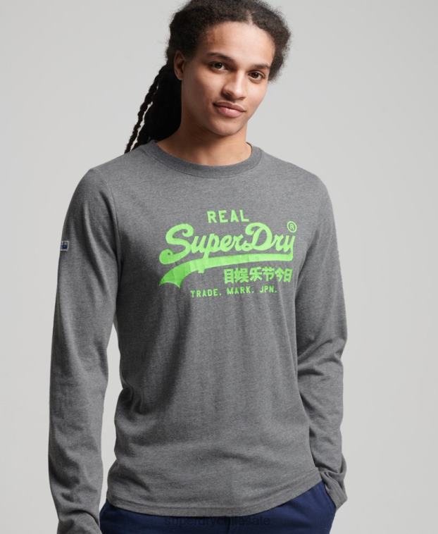 hombres Superdry gris top clásico americano con logo vintage 2R68Z1553