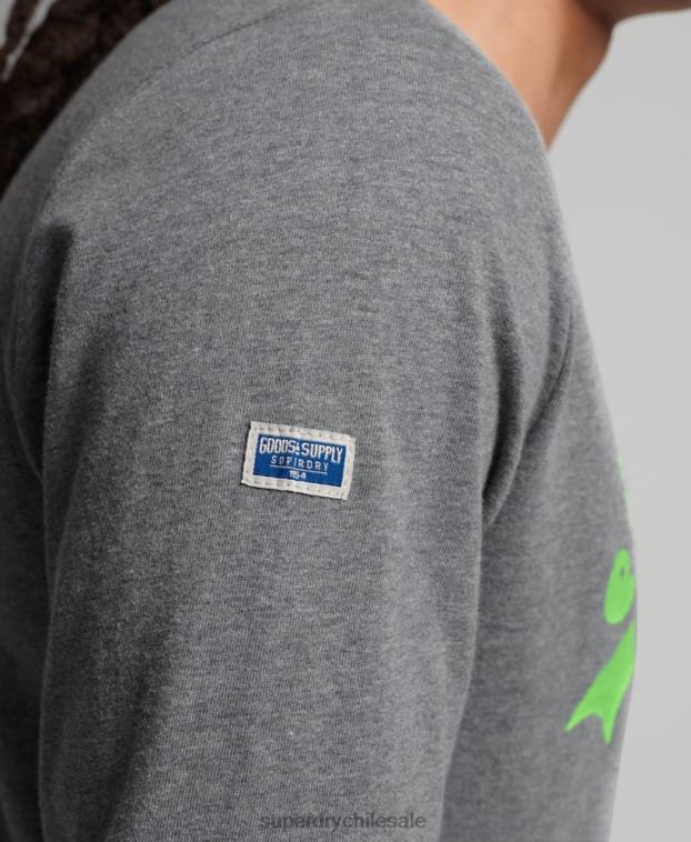 hombres Superdry gris top clásico americano con logo vintage 2R68Z1553