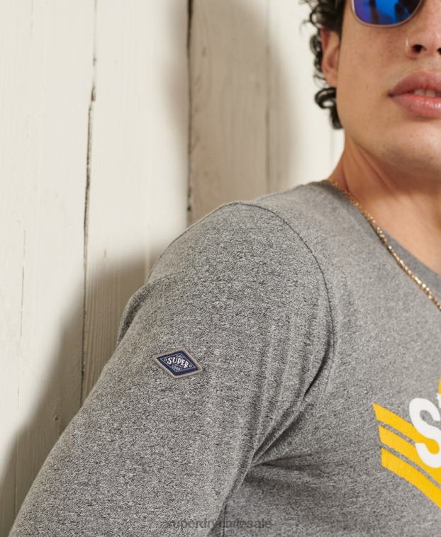 hombres Superdry gris top de manga larga con logo central cali 2R68Z6462