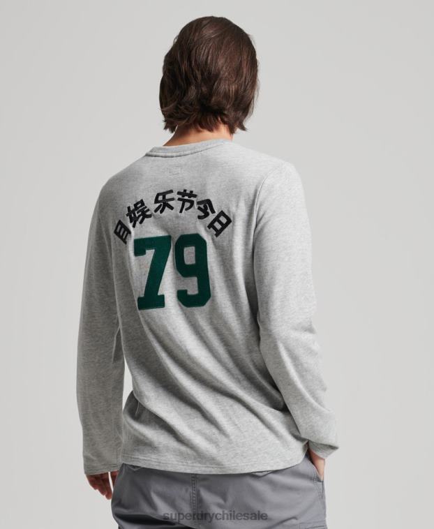 hombres Superdry gris top de manga larga con logo vintage 2R68Z1508