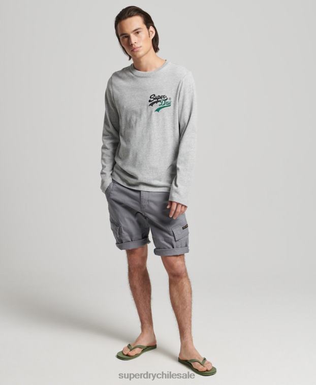 hombres Superdry gris top de manga larga con logo vintage 2R68Z1508