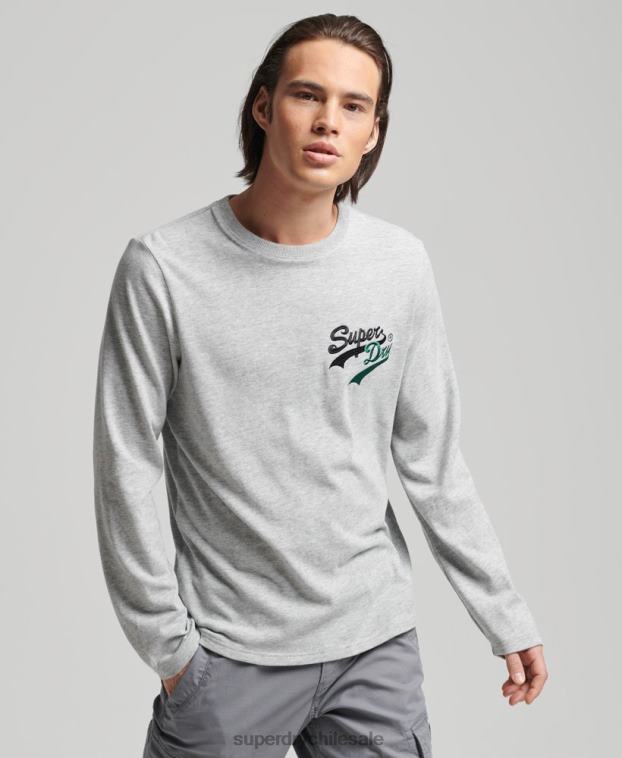 hombres Superdry gris top de manga larga con logo vintage 2R68Z1508