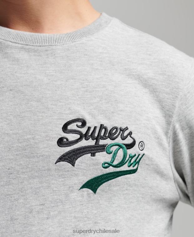 hombres Superdry gris top de manga larga con logo vintage 2R68Z1508