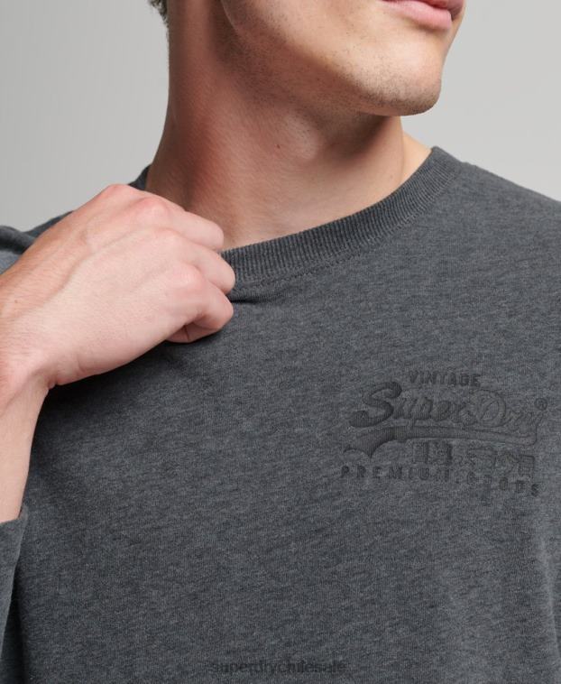 hombres Superdry gris top de manga larga con logo vintage 2R68Z1564