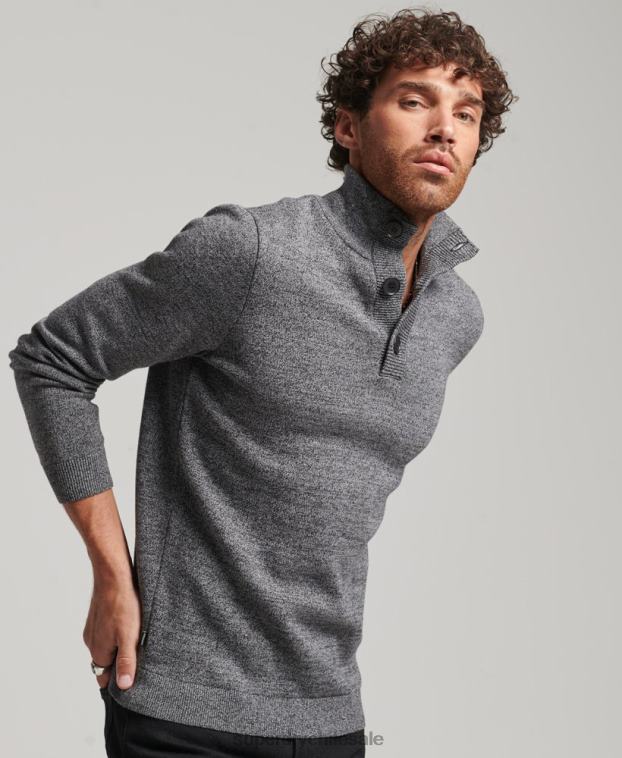 hombres Superdry gris top esencial de algodón orgánico con cuello tunecino 2R68Z1512