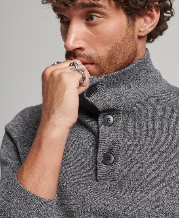 hombres Superdry gris top esencial de algodón orgánico con cuello tunecino 2R68Z1512