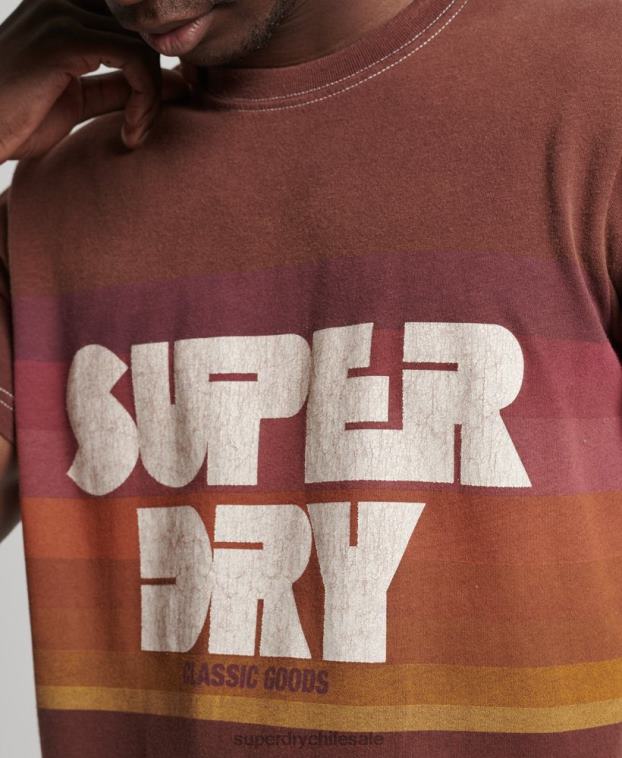 hombres Superdry marrón playera vintage de rayas de los años 70 2R68Z4889