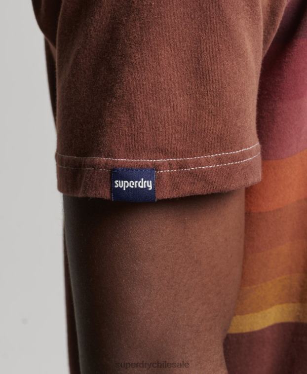 hombres Superdry marrón playera vintage de rayas de los años 70 2R68Z4889