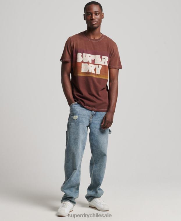 hombres Superdry marrón playera vintage de rayas de los años 70 2R68Z4889