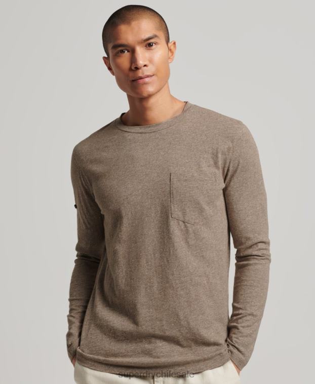 hombres Superdry marrón top de manga larga de punto flameado 2R68Z1532
